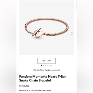 Brand New!! Gold Plated Heart T-bar pandora bracelet!